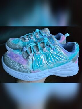 Sz 2 Little Girl's SKECHERS DREAM RACER WING BRIGHTS Adjustable Laces